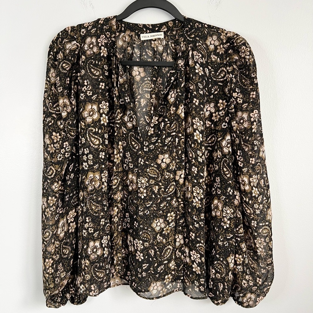 ULLA JOHNSON Size 6 • Carmine Silk Floral Print Blouse. - Picture 2 of 5